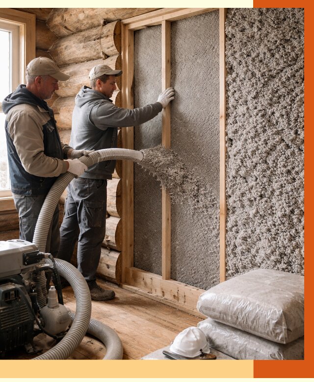 Утепление бревенчатого дома эковатой в Шумерле от 2987 руб. | ТепломастерШмр