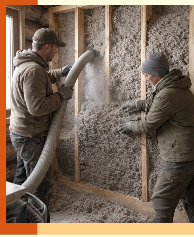 Утепление бревенчатого дома эковатой в Шумерле