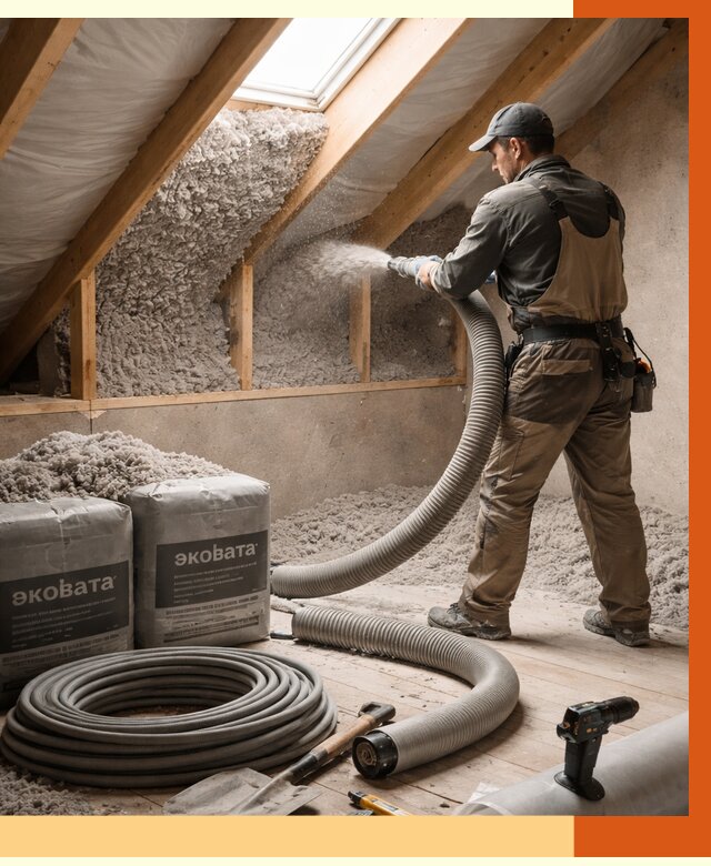 Утепление мансарды эковатой в Шумерле от 2390 руб/м2 — монтаж, задувка, цена | ТепломастерШмр