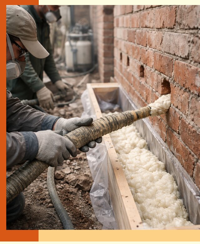 Заливка ППУ в пустоты кирпичной стены в Шумерле