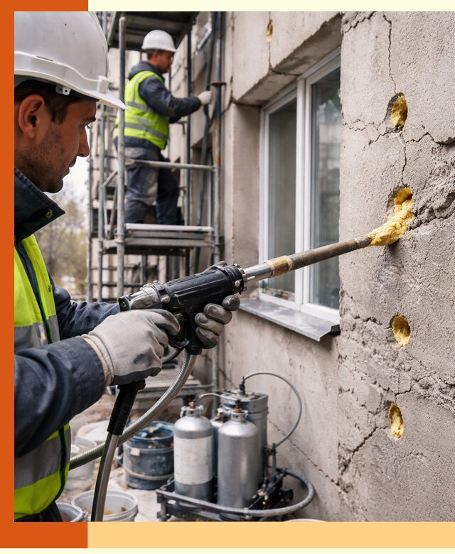 Заполнение пустот в фасаде и утепление стен в Шумерле