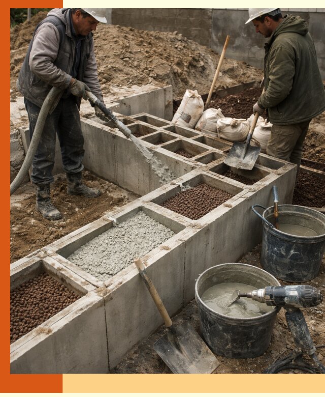 Заполнение полостей фундамента в Шумерле герметичным утеплением и повышением прочности